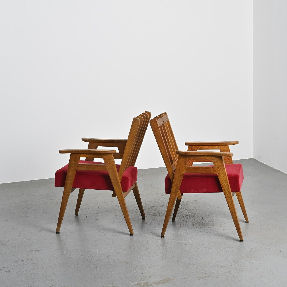 Rare Pair Of Wooden Armchairs, Henry Jacques Le Même, Megève, Circa 1949-photo-3