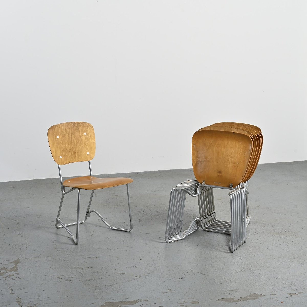  Set Of 8 Alu-flex Chairs By Armin Wirth, Circa 1965-photo-4