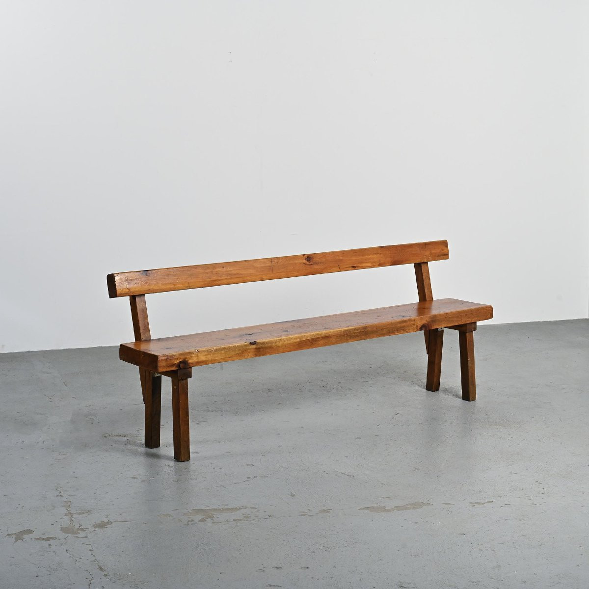 Solid Pine Bench By Christian Durupt, Circa 1960-photo-3