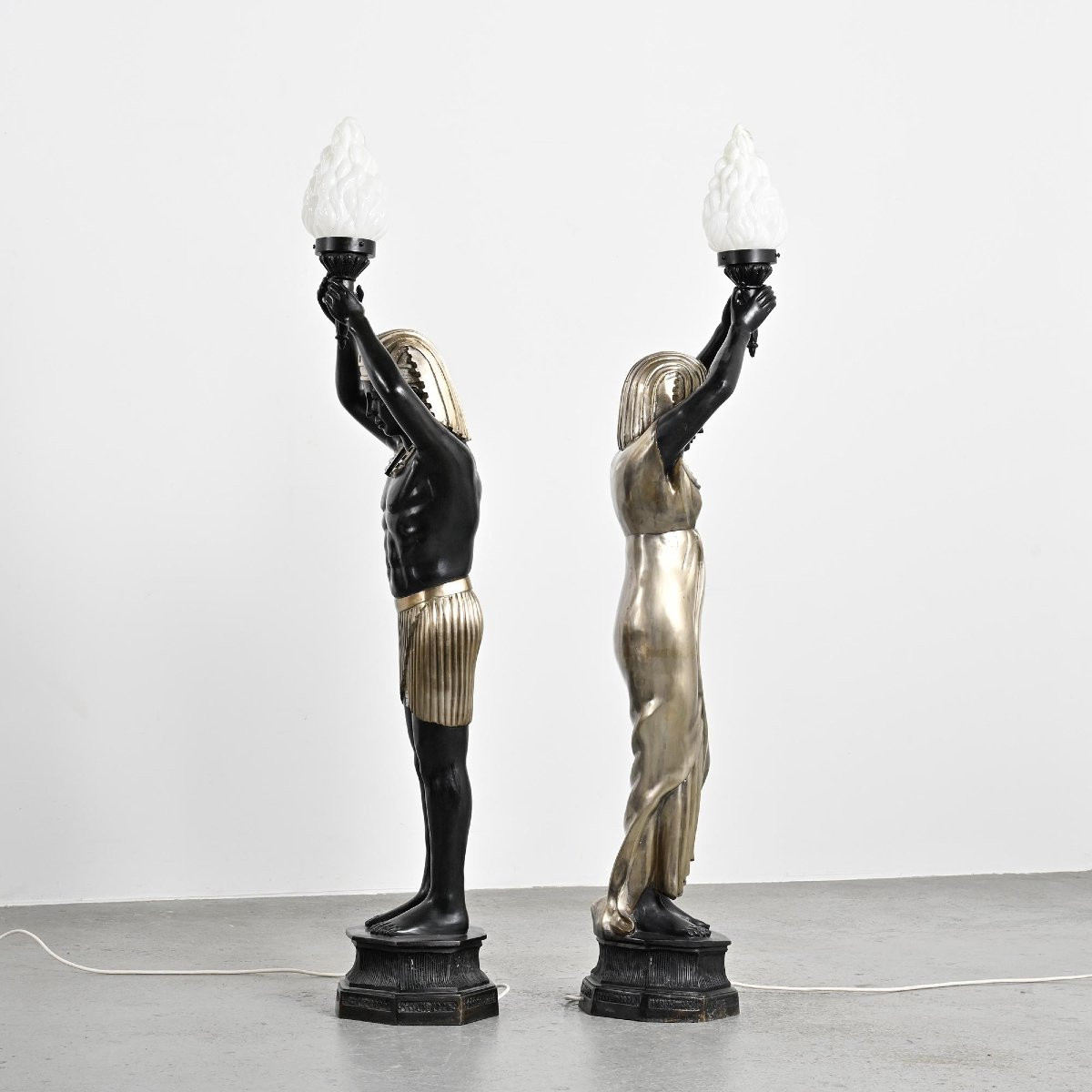 Pair Of Egyptian-style Bronze Torchères By Maison Jansen, Circa 1970 -photo-3