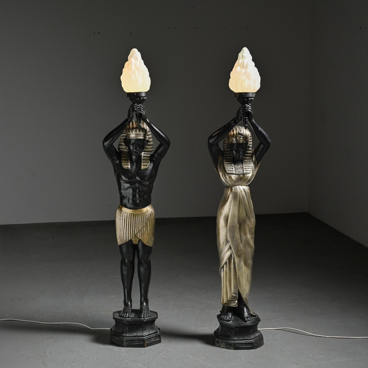 Pair Of Egyptian-style Bronze Torchères By Maison Jansen, Circa 1970 