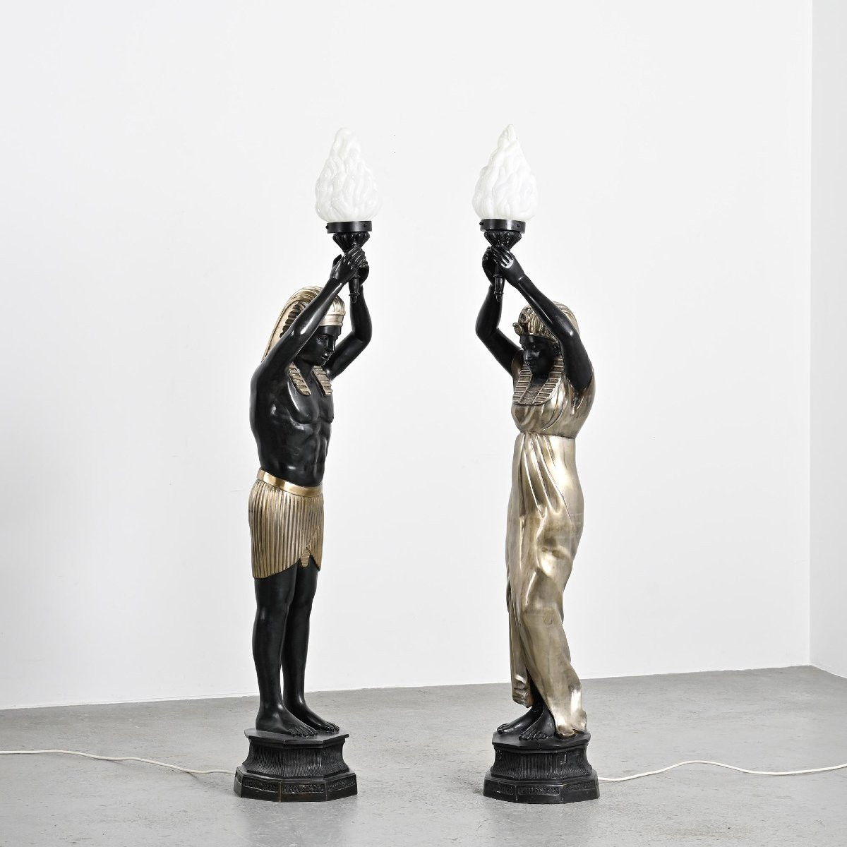 Pair Of Egyptian-style Bronze Torchères By Maison Jansen, Circa 1970 -photo-3