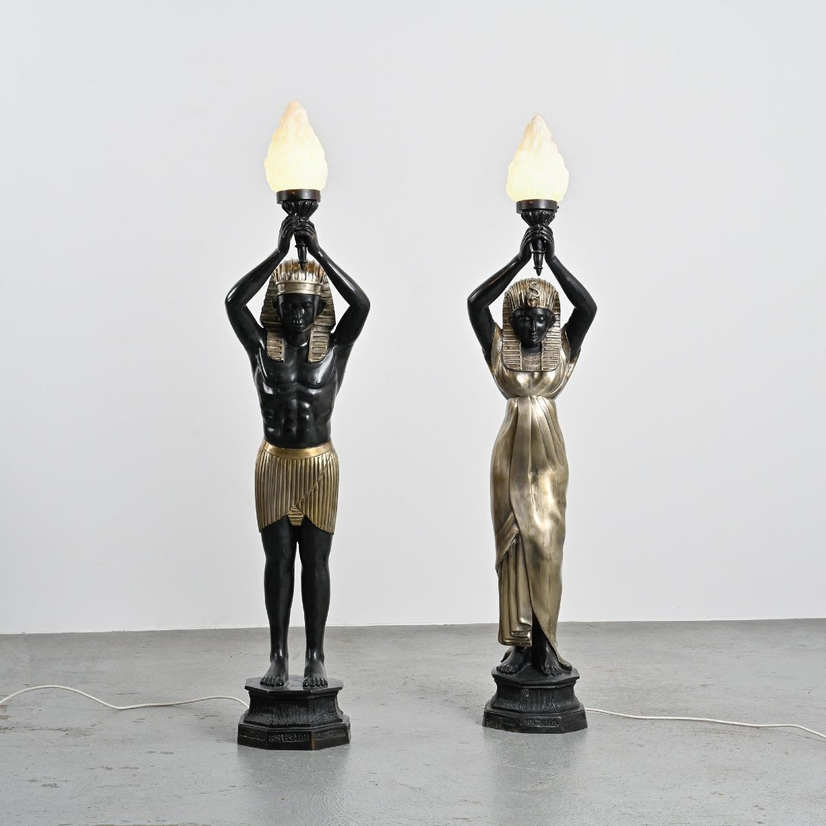 Pair Of Egyptian-style Bronze Torchères By Maison Jansen, Circa 1970 -photo-1
