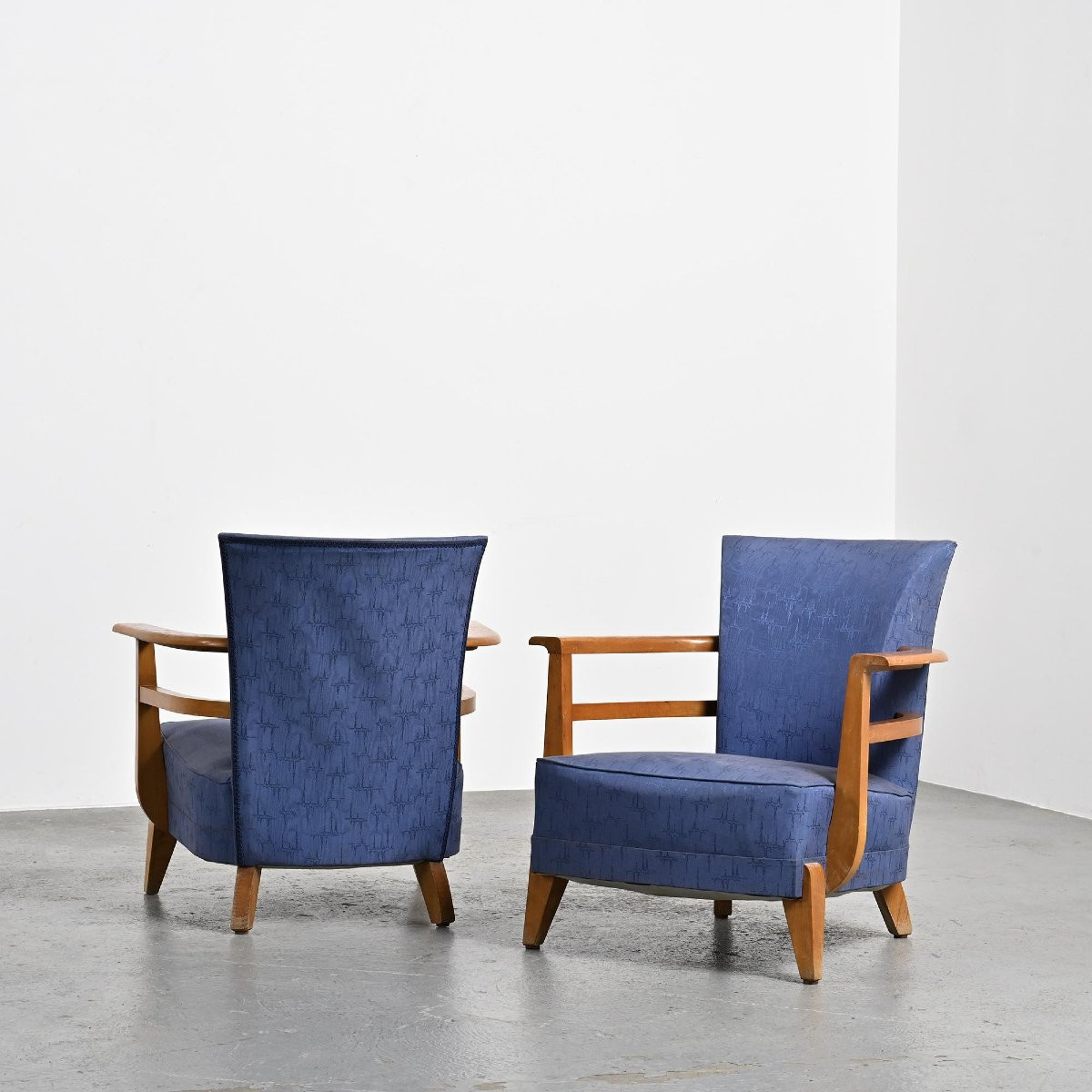 Pair Of Solid Beech Armchairs, France, Circa 1950-photo-3