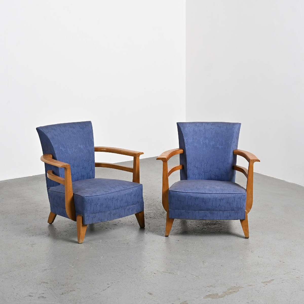 Pair Of Solid Beech Armchairs, France, Circa 1950