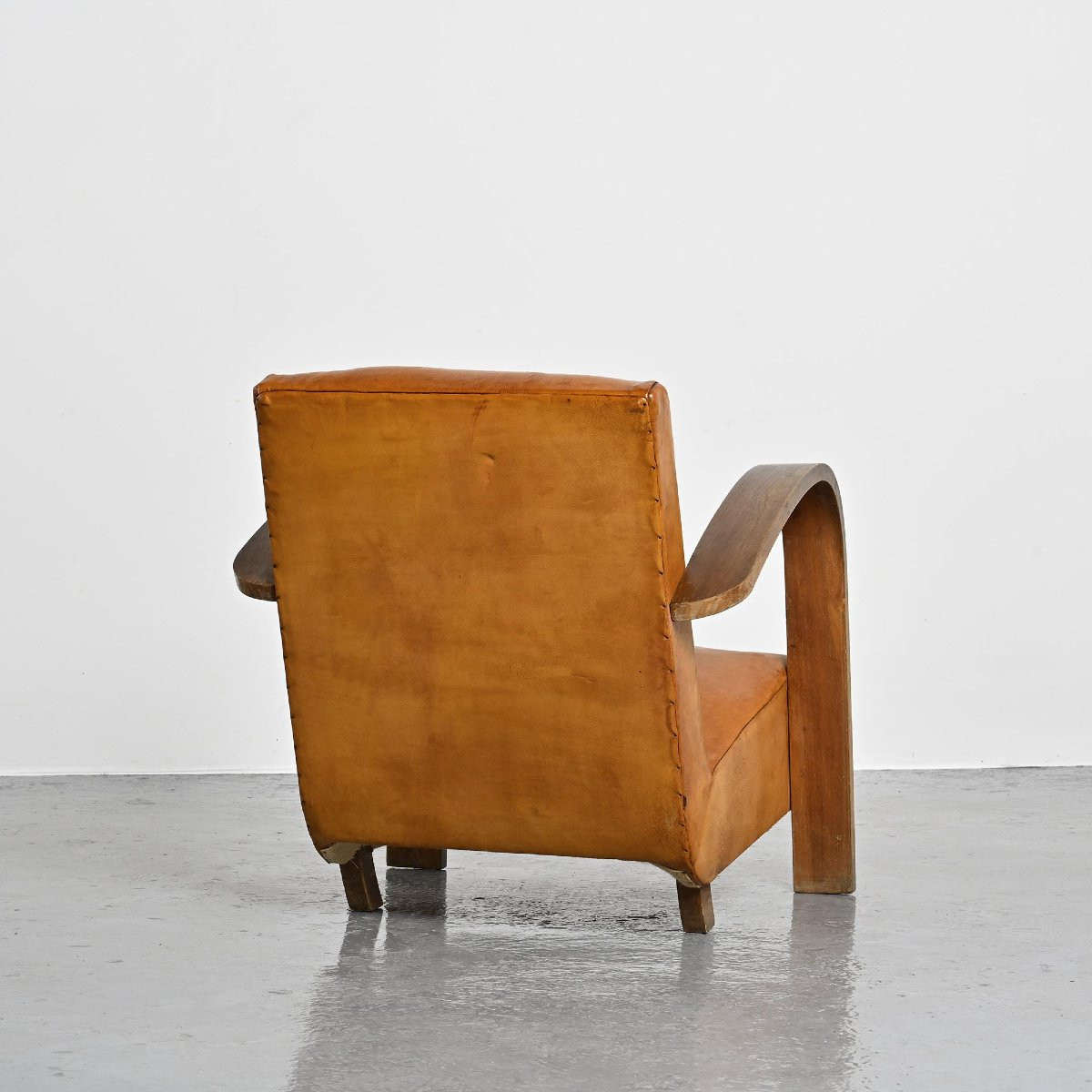 Art Deco Club Armchair In Havana Leather, Circa 1940-photo-3