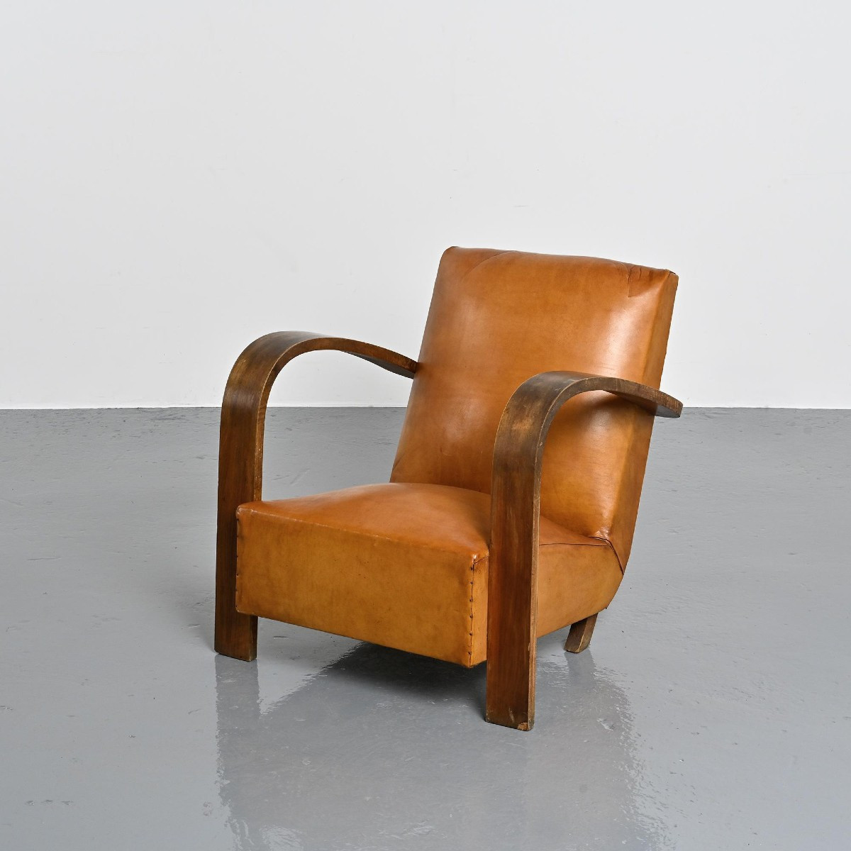 Art Deco Club Armchair In Havana Leather, Circa 1940
