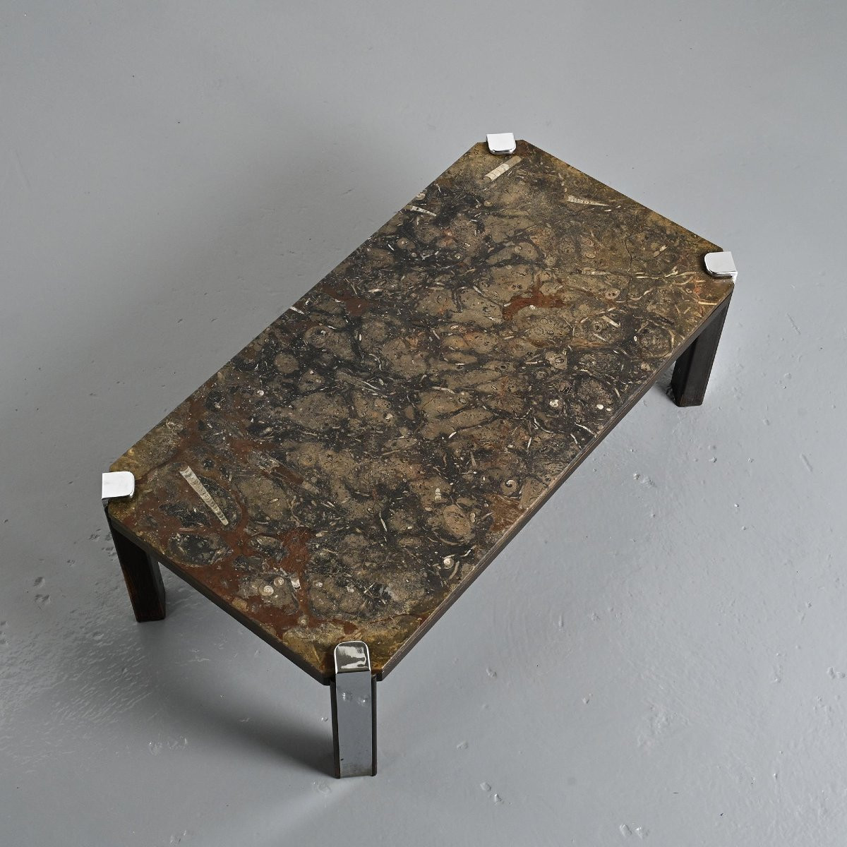 Table basse en pierre fossile, Collection Fossile, Suisse, circa 1980-photo-4