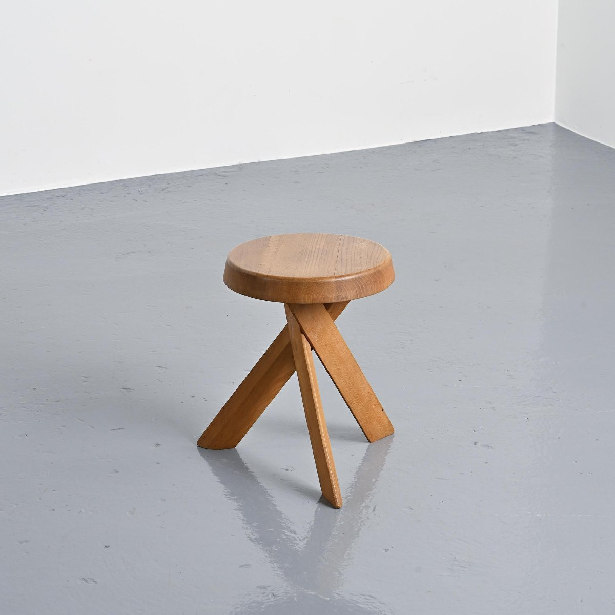 Original S31 Solid Elm Stool By Pierre Chapo, Circa 1980-photo-2