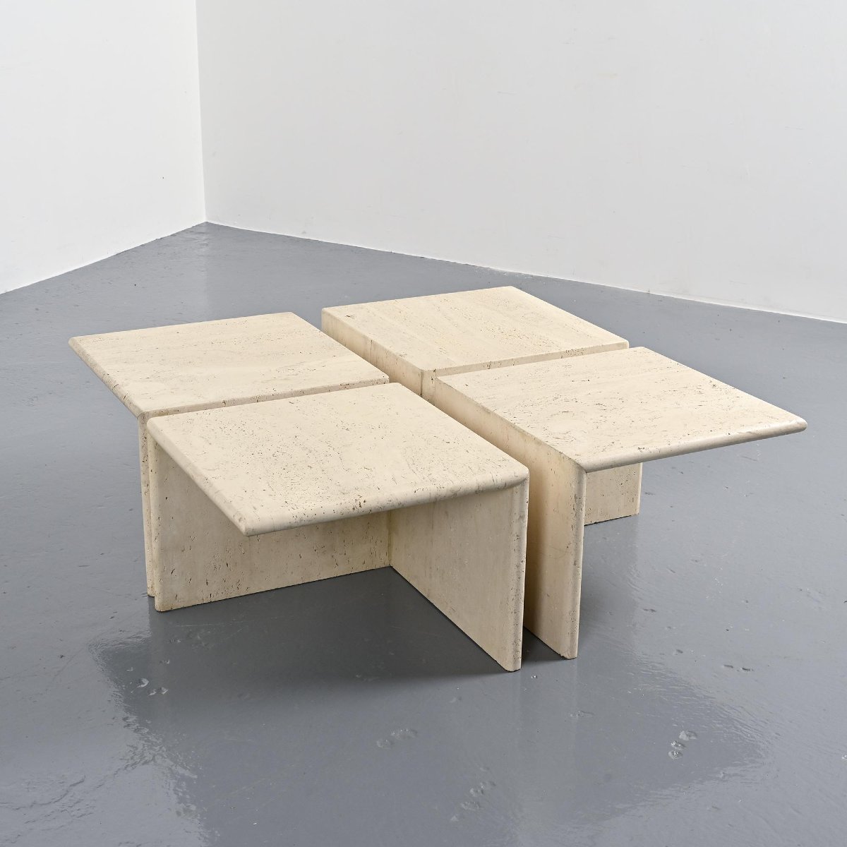 Set Of Four Travertine Coffee Tables, Italy, 1970s-photo-2