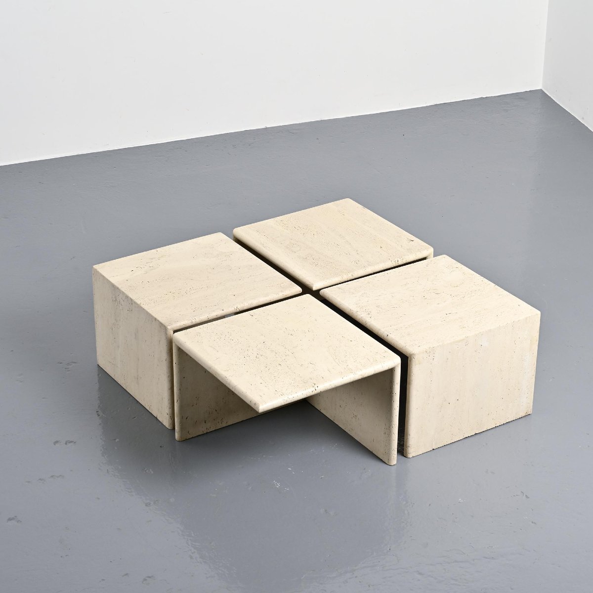 Set Of Four Travertine Coffee Tables, Italy, 1970s-photo-4