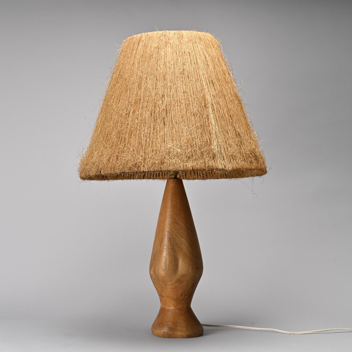Lampe en bois tourné et fibre naturelle, France, circa 1960-photo-2