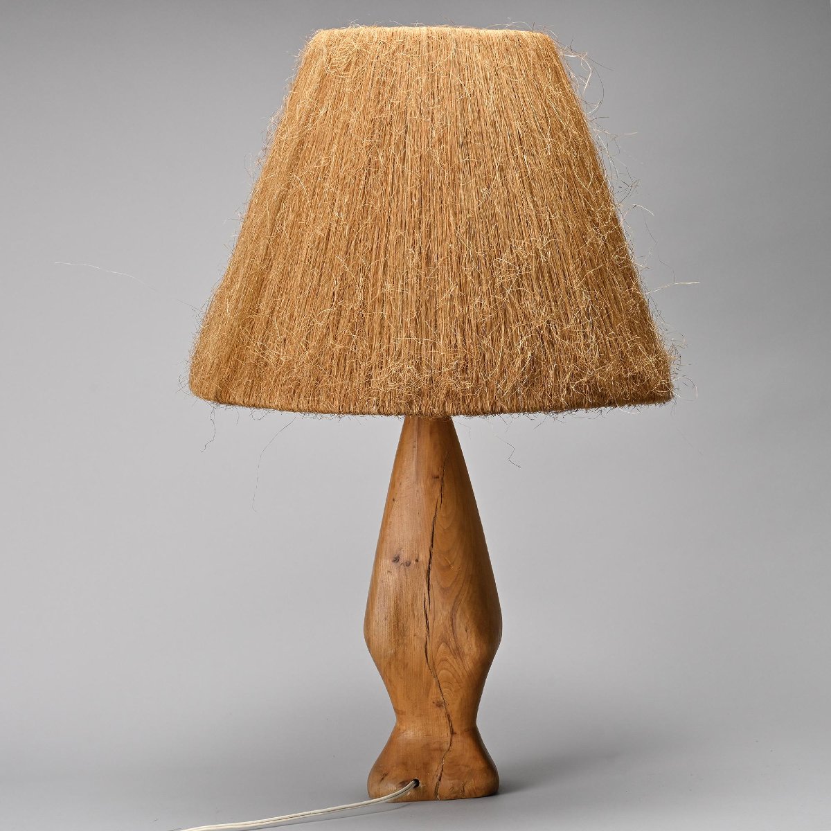 Lampe en bois tourné et fibre naturelle, France, circa 1960-photo-5