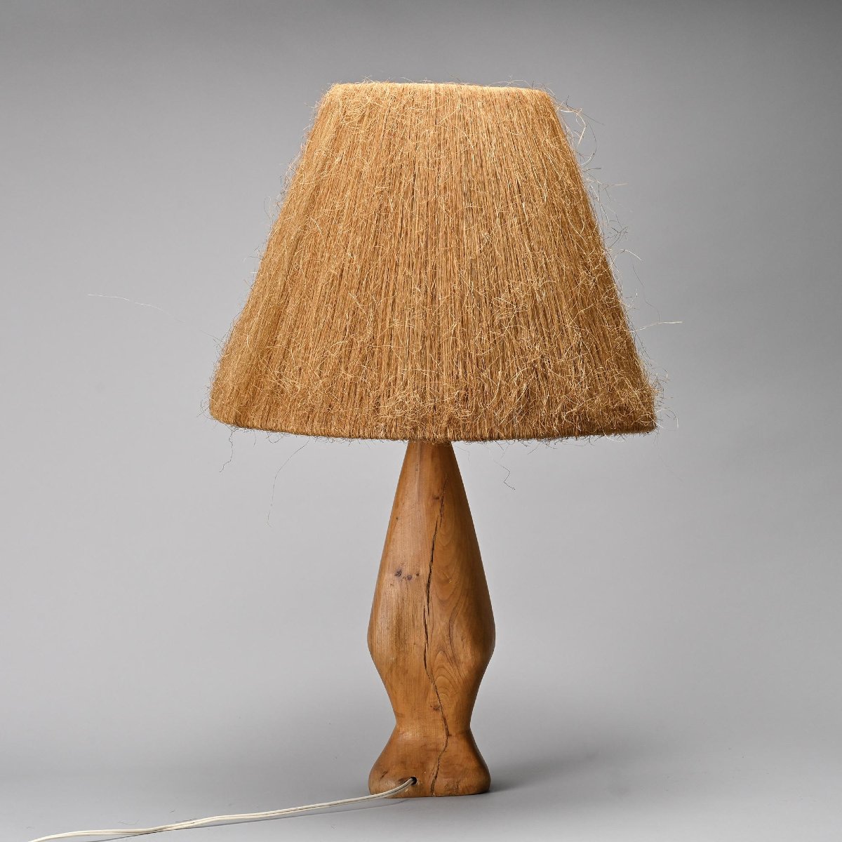 Lampe en bois tourné et fibre naturelle, France, circa 1960-photo-6