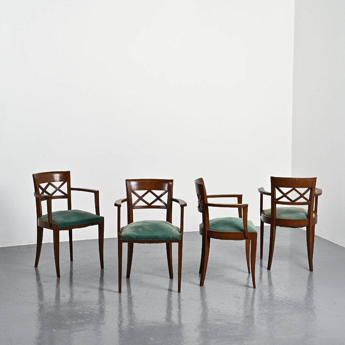 Set Of Four Art Deco Wooden Armchairs, France, Circa 1940