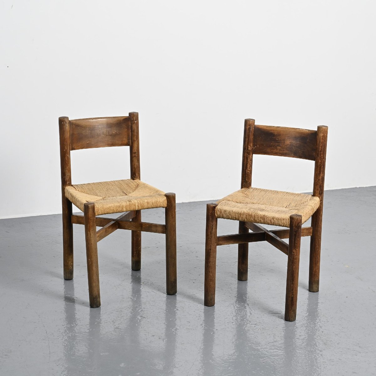  Pair Of Méribel Chairs By Charlotte Perriand, Vintage Bcb Edition, Circa 1950 -photo-2