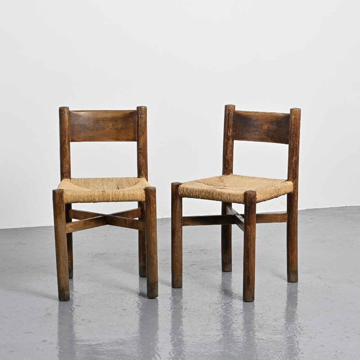  Pair Of Méribel Chairs By Charlotte Perriand, Vintage Bcb Edition, Circa 1950 -photo-2