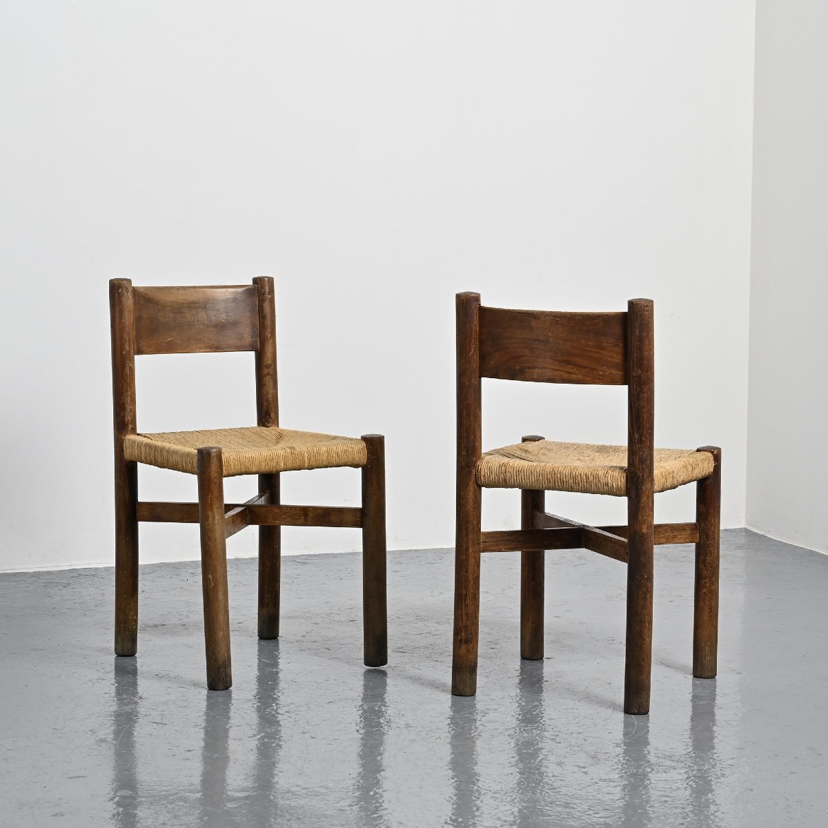  Pair Of Méribel Chairs By Charlotte Perriand, Vintage Bcb Edition, Circa 1950 -photo-3