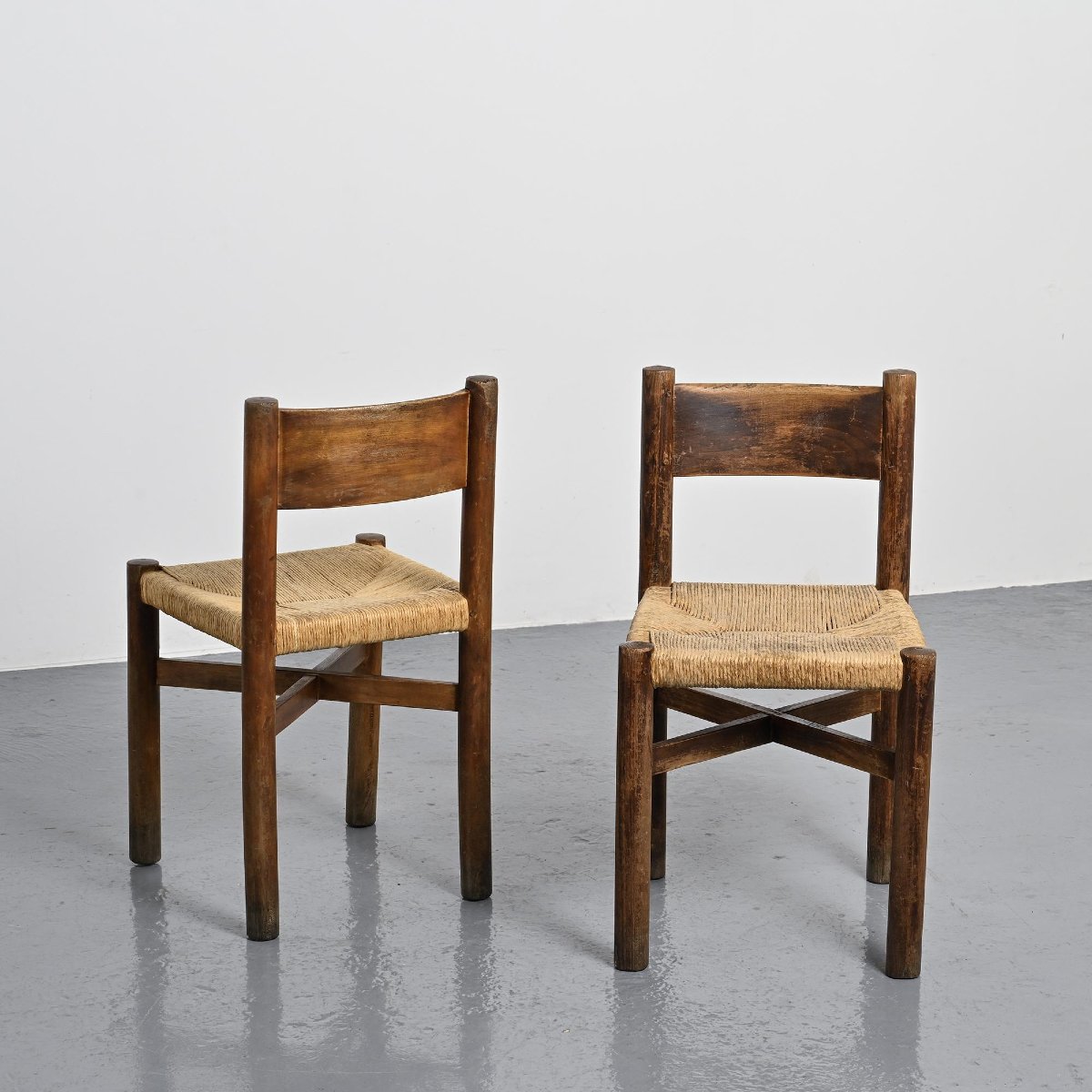  Pair Of Méribel Chairs By Charlotte Perriand, Vintage Bcb Edition, Circa 1950 -photo-4