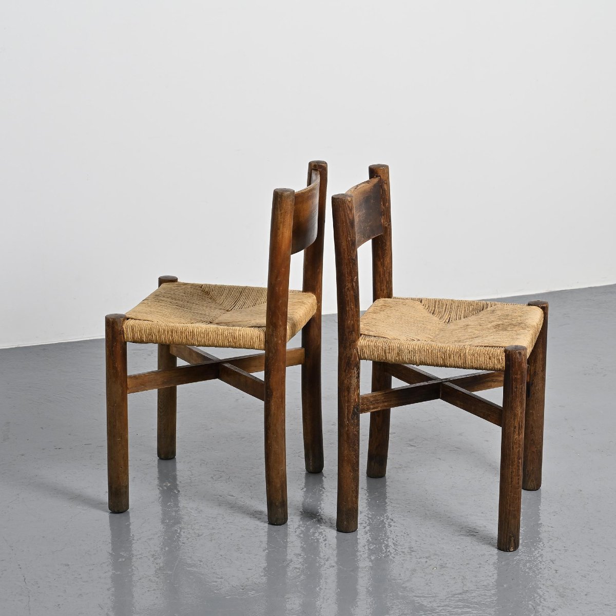  Pair Of Méribel Chairs By Charlotte Perriand, Vintage Bcb Edition, Circa 1950 -photo-5