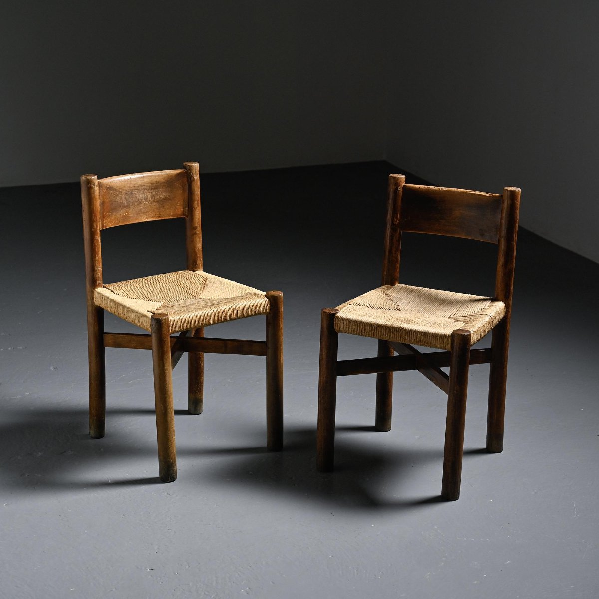  Pair Of Méribel Chairs By Charlotte Perriand, Vintage Bcb Edition, Circa 1950 