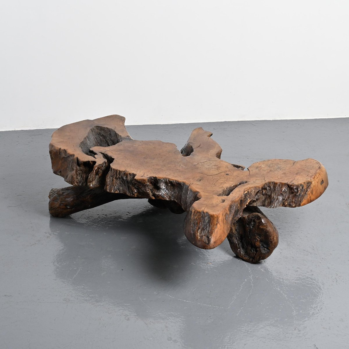 Brutalist Coffee Table Made Of Burl Elm, Circa 1960 -photo-2