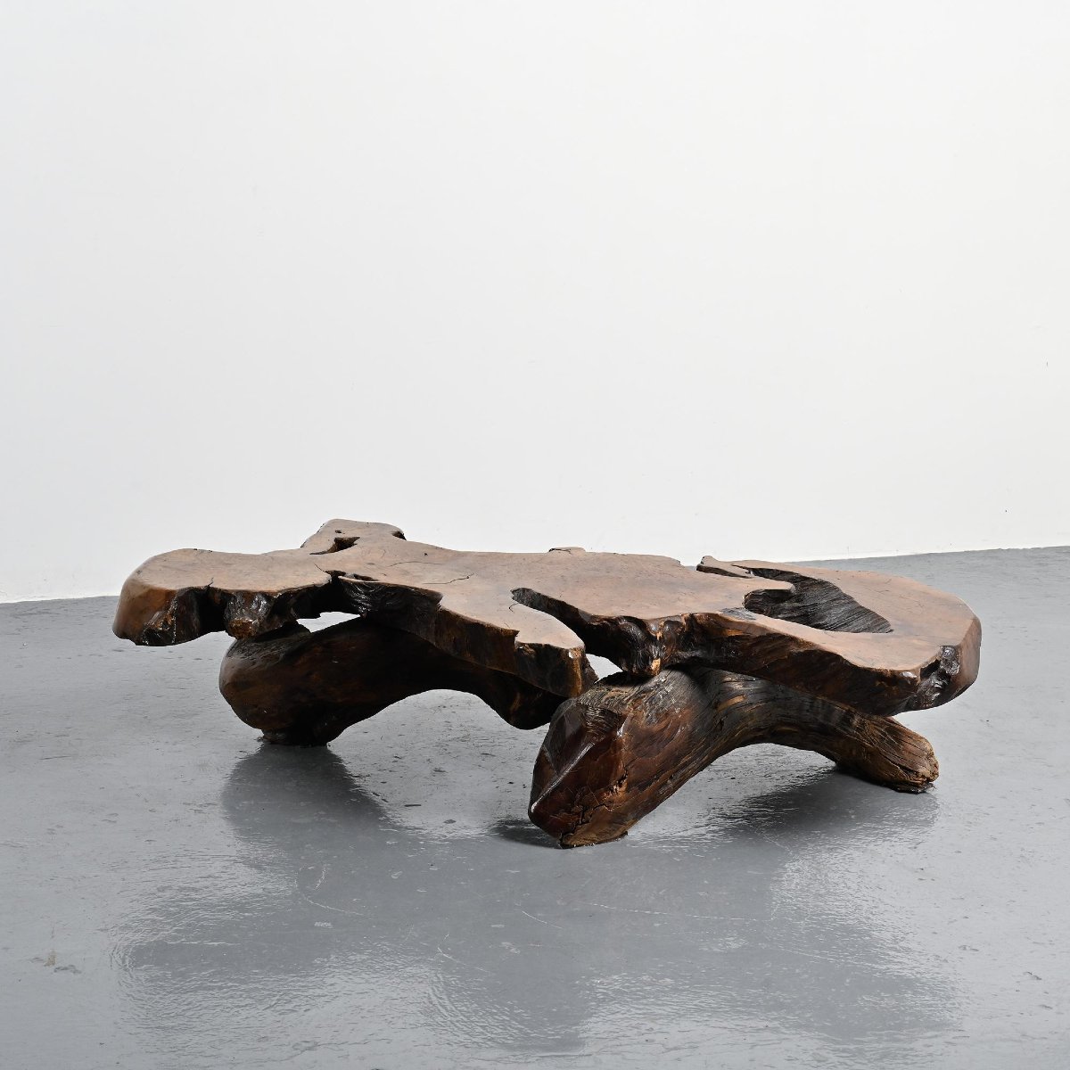 Brutalist Coffee Table Made Of Burl Elm, Circa 1960 -photo-3