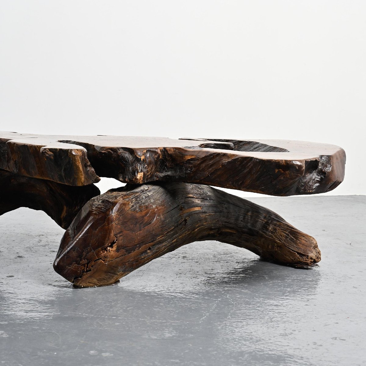 Brutalist Coffee Table Made Of Burl Elm, Circa 1960 -photo-4