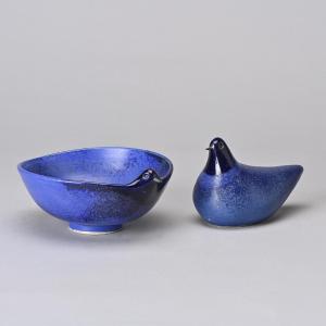 Suite De Deux Oiseaux En Céramique, Gérald Olivier, Suisse Vers 1970