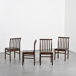 Suite de 4 chaises par Isamu Kenmochi Édition Akita Mokko, Japon 1970 