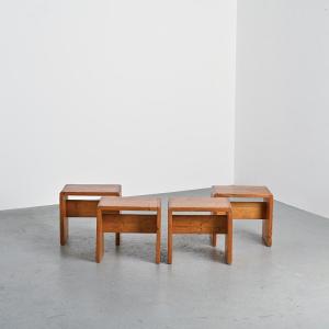 Set Of Four Pine Stools, Bernard Taillefer, Circa 1960 