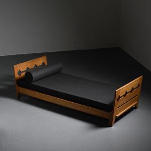  Solid Oak Bed By René Gabriel, Lieuvin, 1948