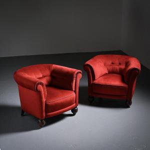 Paire de fauteuils en velours rouge, travail Art Déco, France, années 1920