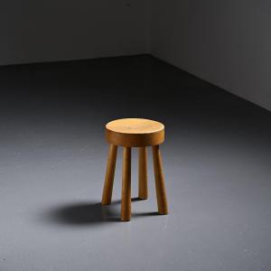 Solid Pine Stool, Charlotte Perriand, 1960s