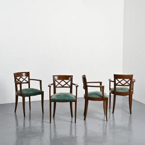 Set Of Four Art Deco Wooden Armchairs, France, Circa 1940
