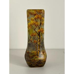 Daum Nancy : Vase à Décor De Paysage d'Automne / ドーム　秋景色花瓶　