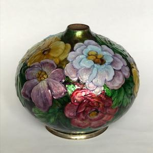 Camille Fauré: Enamelled Vase With Floral Decor / カ ミ ー ユ ・ フ ォ レ 花 文 エ ナ メ ル 絵 付 け 花瓶