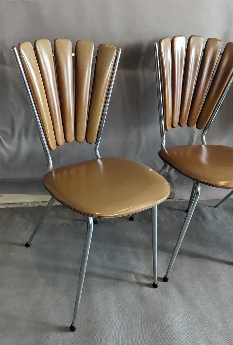 4 Chaises éventail Vintage En Skaï Brun-photo-2