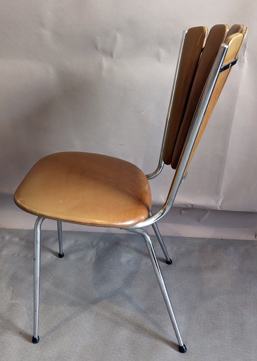 4 Chaises éventail Vintage En Skaï Brun-photo-3