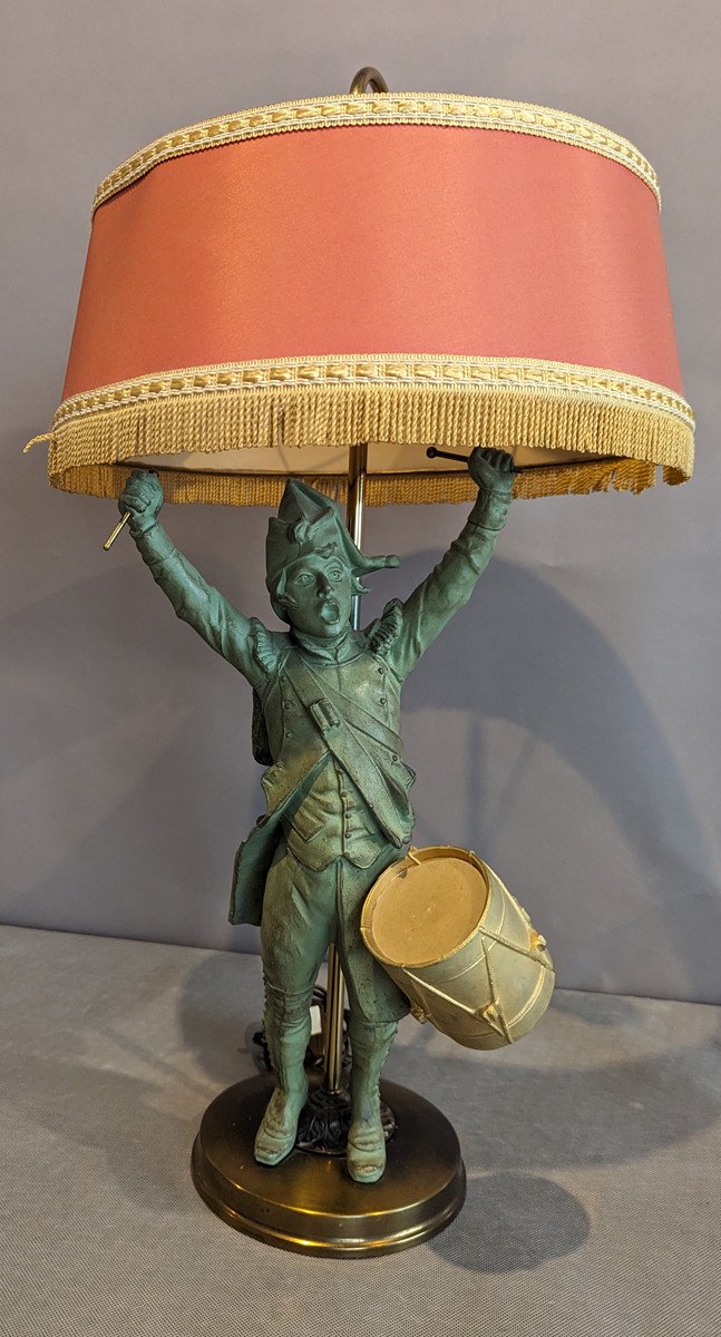 Lampe De Bureau  Sujet En Régule Patiné jeune soldat Empire"le Tambour"
