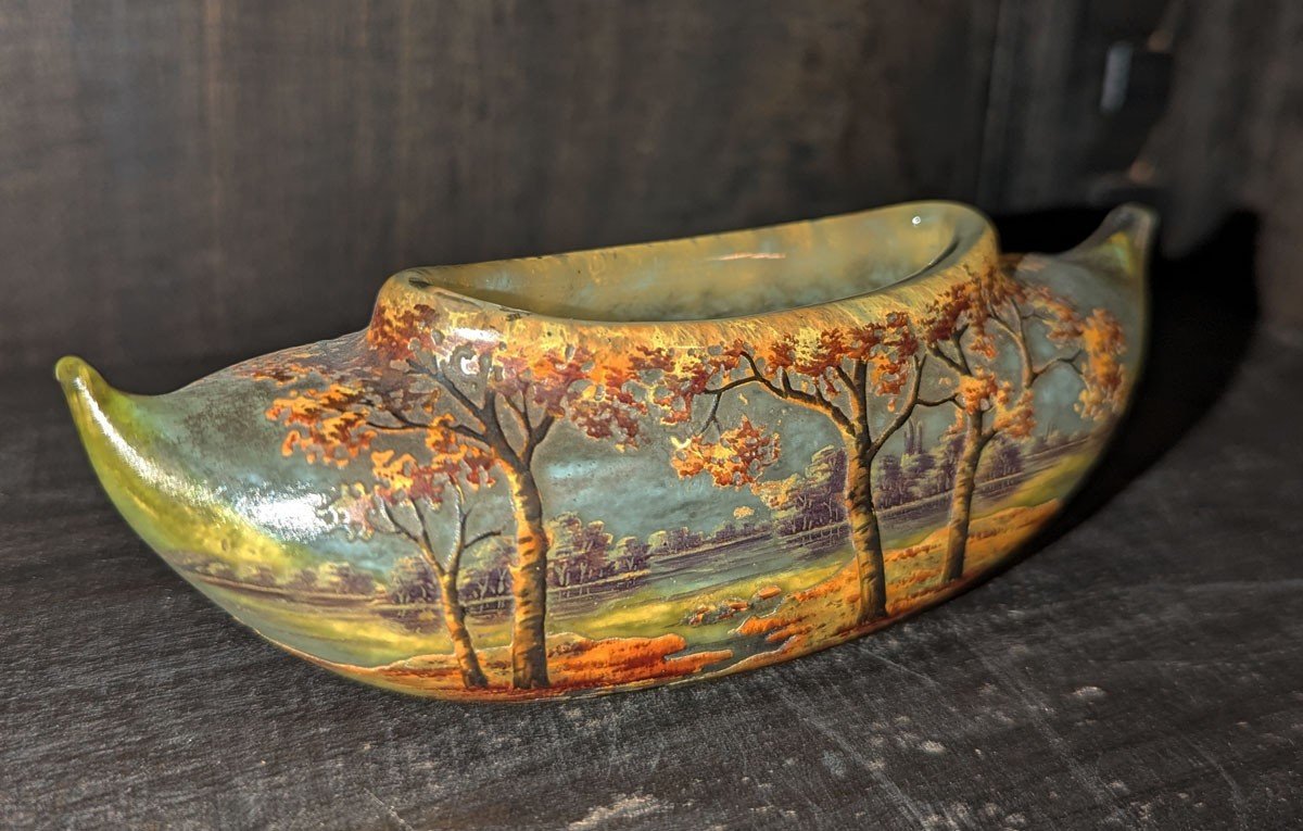 Rare Daum Shuttle Shaped Pocket Trinket (circa 1905/1910) Autumn Landscape-photo-3
