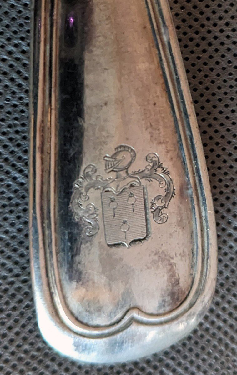 6 Couverts Et Une Louche En Argent Massif Armoriés (1kg020)-photo-2
