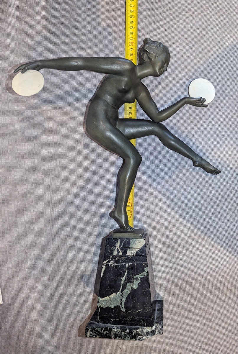 Grand Mod&egrave;le Art Deco De La Danseuse Nue Aux Cymbales (Derenne/Bouraine)-photo-2