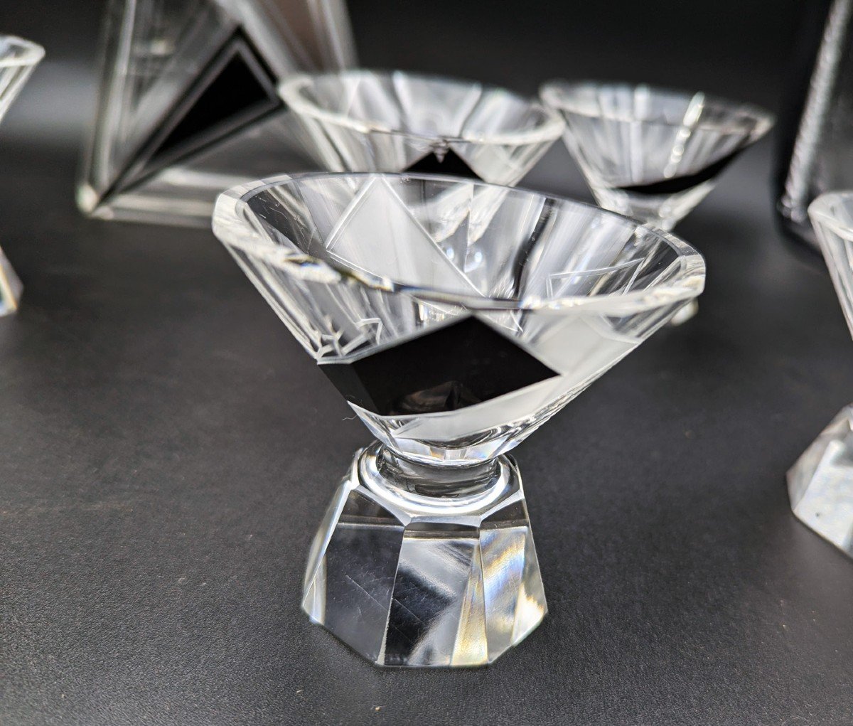 Karl Palda,  Service à Liqueur En Cristal, d'époque Art Déco , Décor Cubiste-photo-3