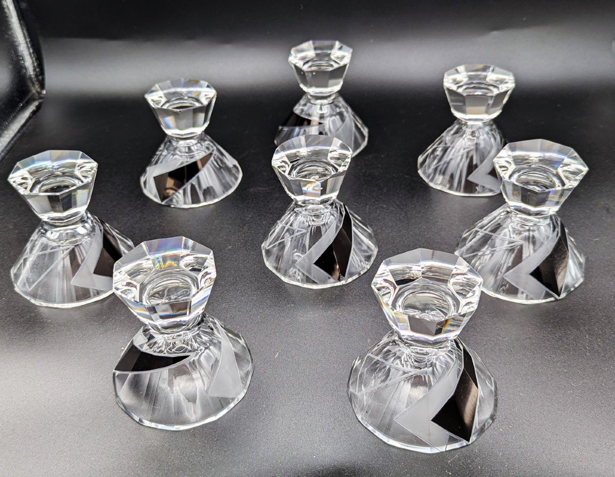 Karl Palda,  Service à Liqueur En Cristal, d'époque Art Déco , Décor Cubiste-photo-8