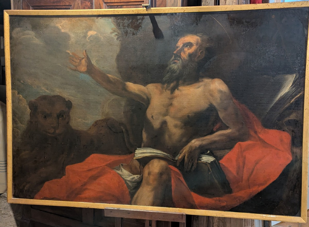 Très Grand Tableau Saint-jérôme Et Son Lion