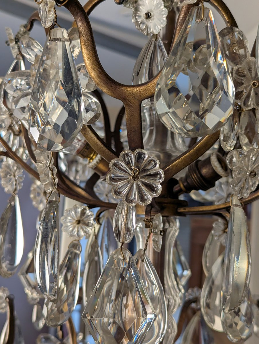 Grand Lustre en bronze et à pampilles  à 12 lumières XIXème siècle -photo-4