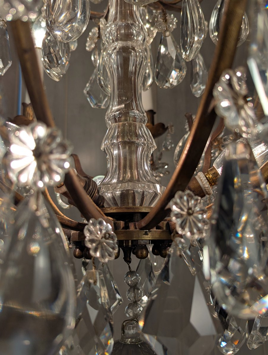 Grand Lustre en bronze et à pampilles  à 12 lumières XIXème siècle -photo-7