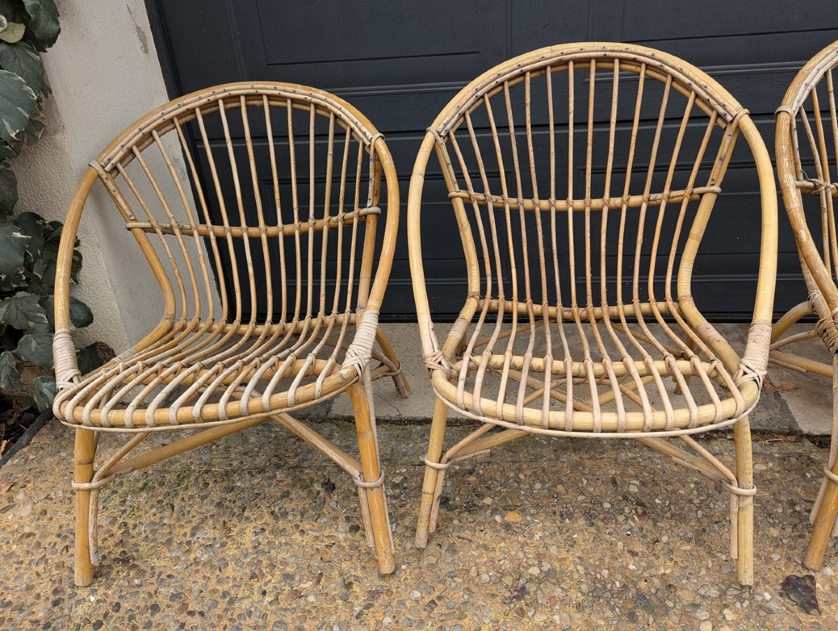 4 fauteuils rotin années 70-photo-2