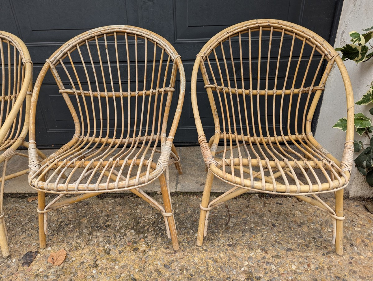 4 fauteuils rotin années 70-photo-1